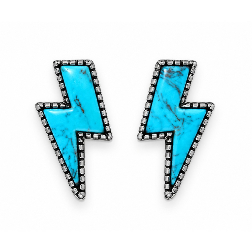 Turquoise Howlite Lightning Bolt Stud Earrings Silver Tone Western Cowgirl